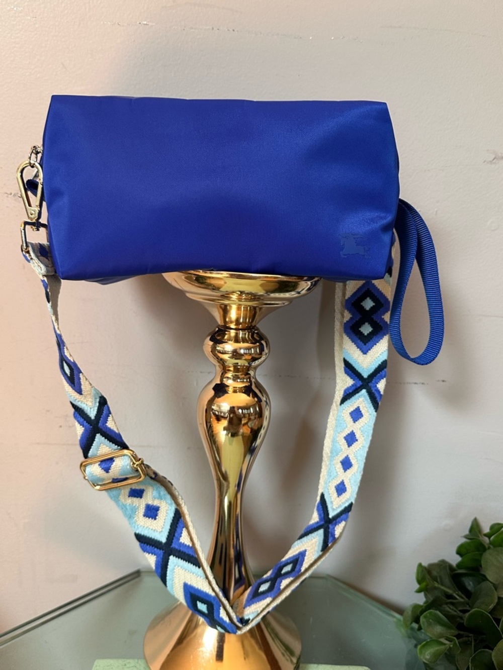 Burberry Royal Blue Satin Logo Pouch - Picture 3 of 11